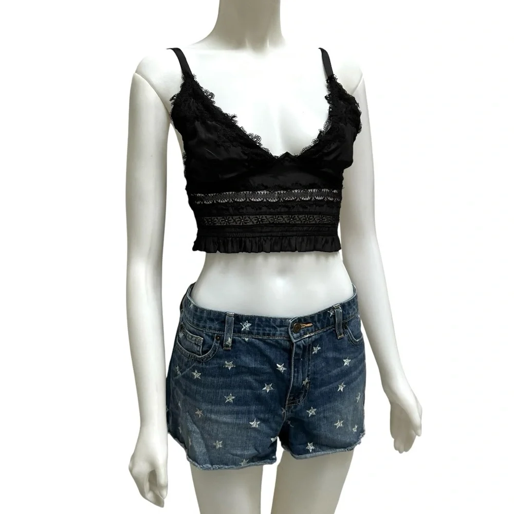90's GAP Star Print Boyfriend Jean Shorts Faded Trushed Distressed Grunge Goth